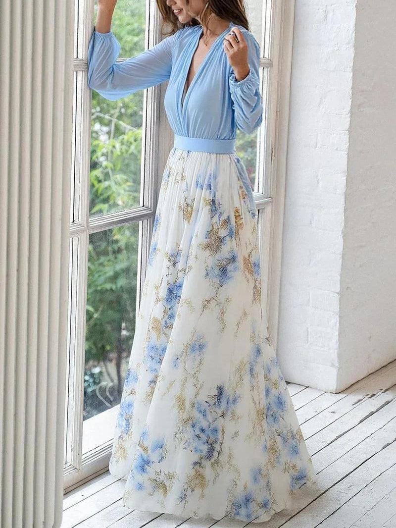 Madeleine | Vestito Maxy con Stampa Floreale e Scollatura a V