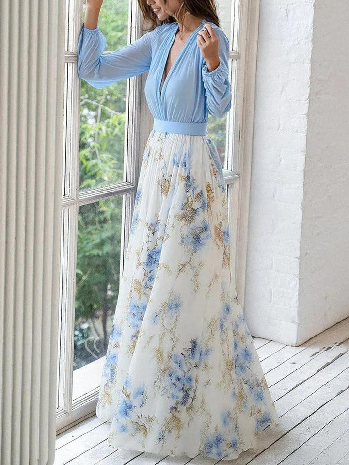 Madeleine | Vestito Maxy con Stampa Floreale e Scollatura a V