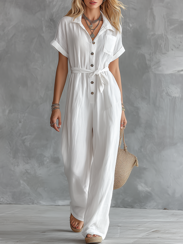 Tuta elegante casual per vacanze con scollo a V e maniche corte