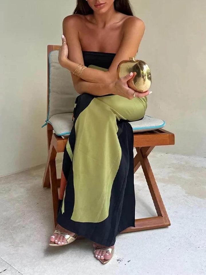 Joan | Abito Maxi da Festa Stampato Senza Spalline in Stile Costiero Chic