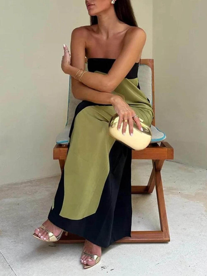 Joan | Abito Maxi da Festa Stampato Senza Spalline in Stile Costiero Chic