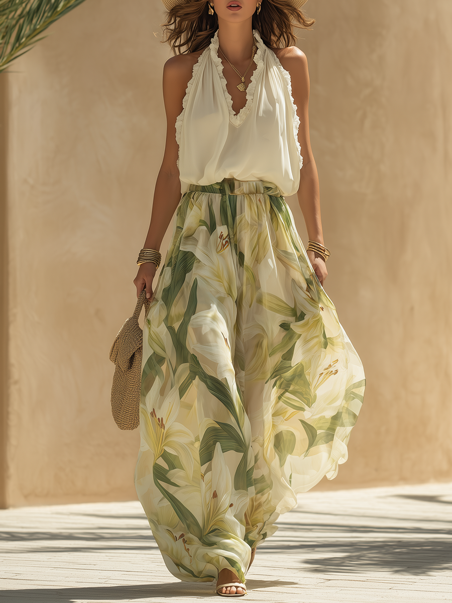 Lysandra | Completo Fluido Elegante con Stampa di Gigli