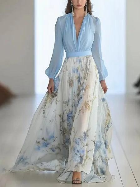 Madeleine | Vestito Maxy con Stampa Floreale e Scollatura a V