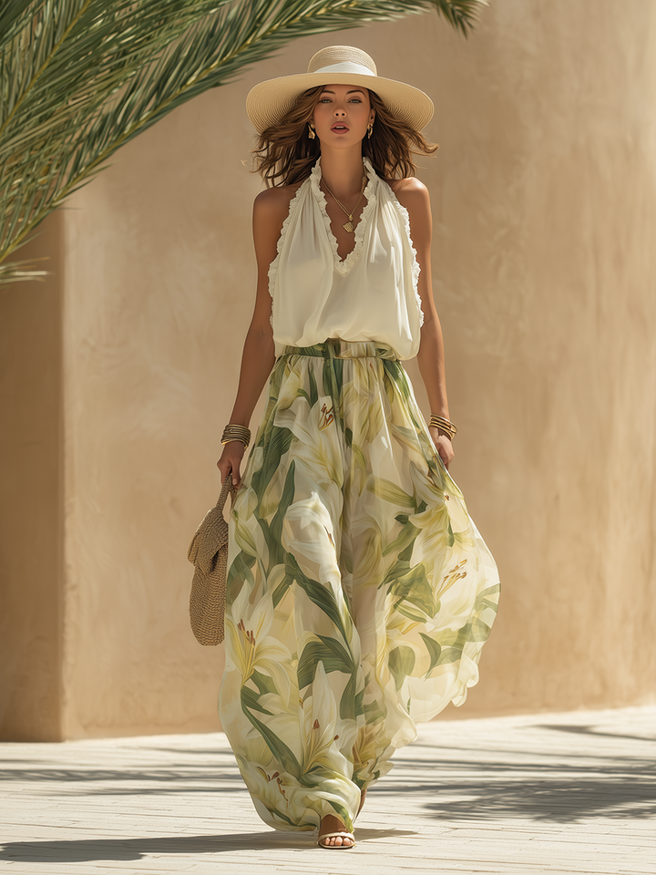 Lysandra | Completo Fluido Elegante con Stampa di Gigli