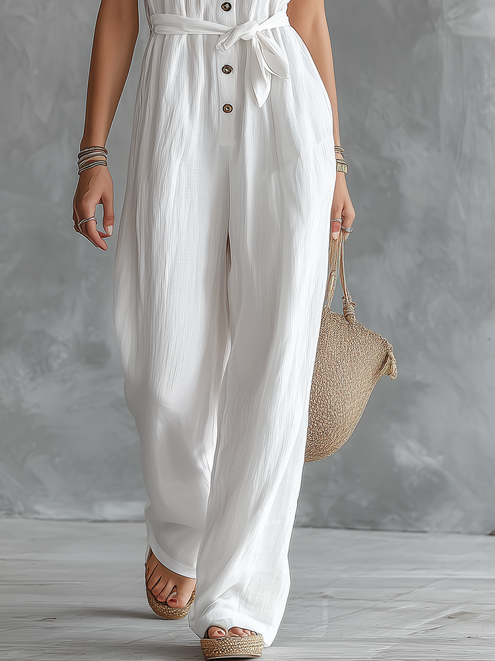 Tuta elegante casual per vacanze con scollo a V e maniche corte