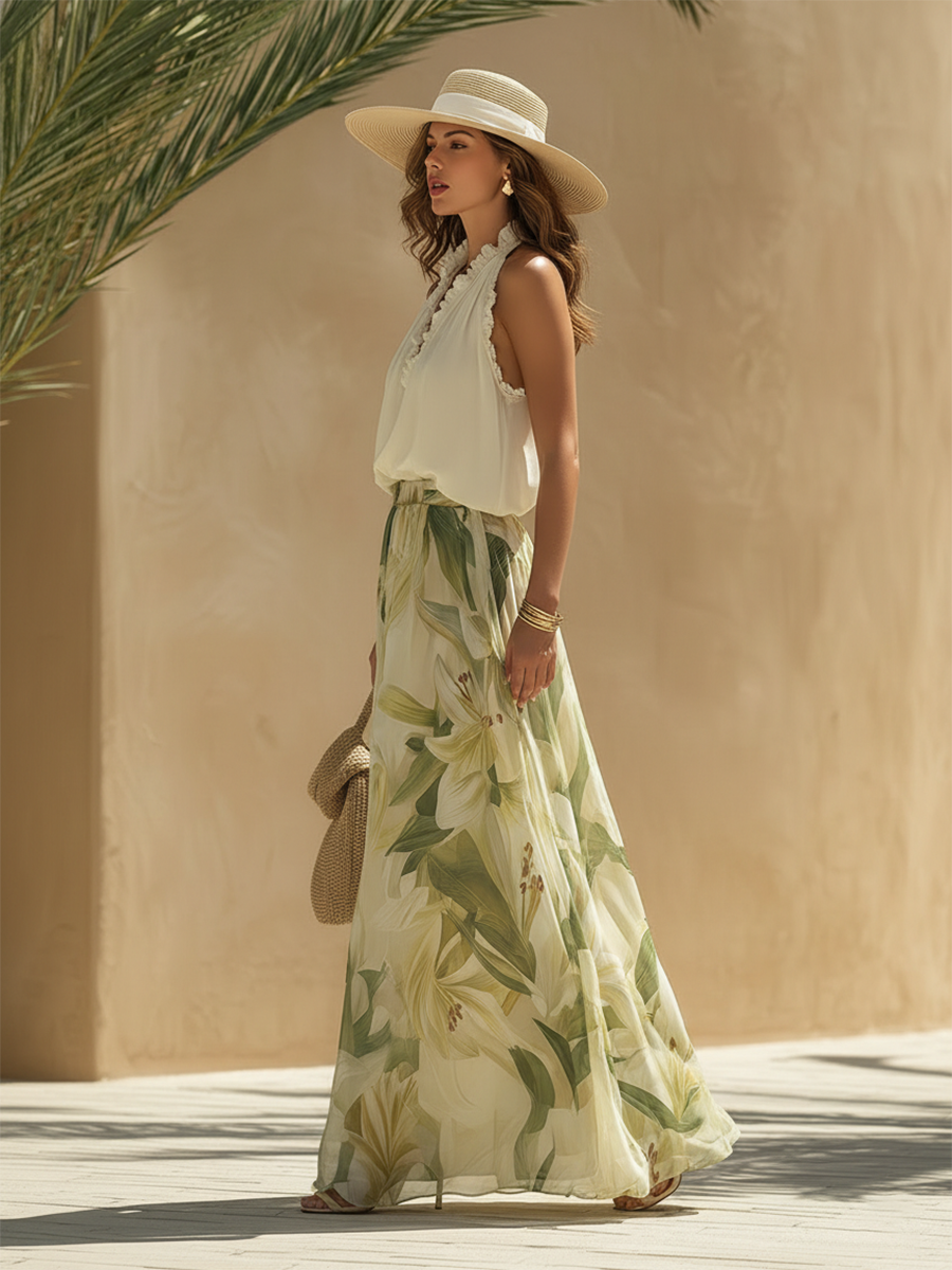 Lysandra | Completo Fluido Elegante con Stampa di Gigli