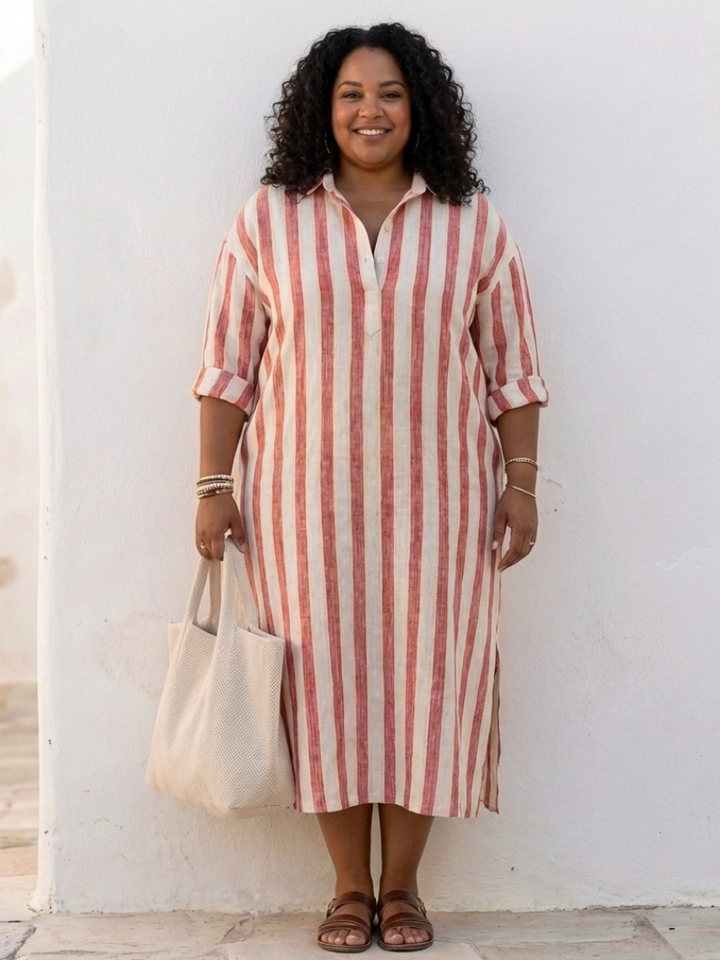Naomi | Abito Camicia Midi a Maniche Lunghe a Righe