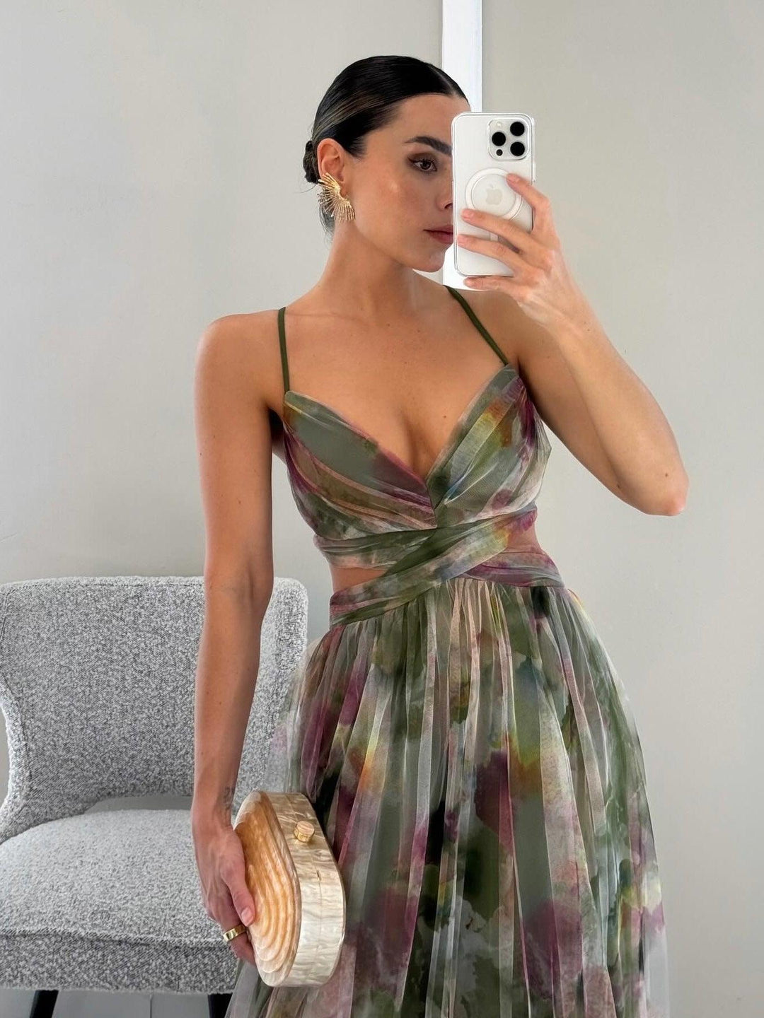 Karen | Abito Maxi a V con Stampa Floreale