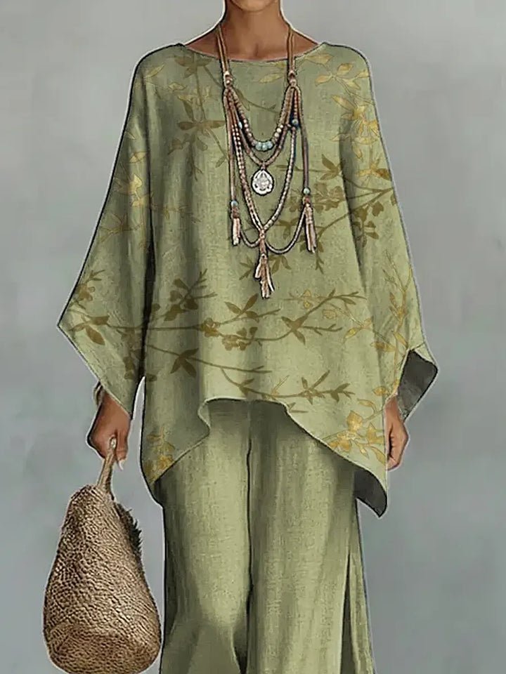 Completi Casual in Cotone e Lino con Stampa Floreale Vintage per Donna