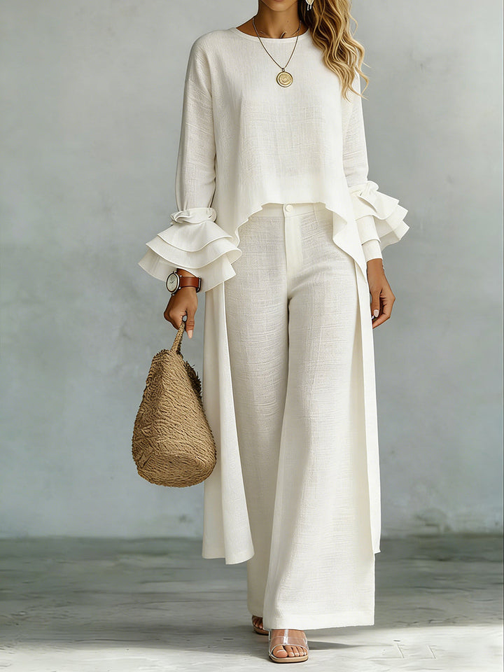 Set di Top e Pantaloni in Lino e Cotone Casual