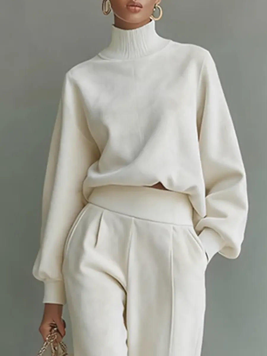 Completo Casual in Cotone con Top e Pantaloni in Colore Unito per Donna