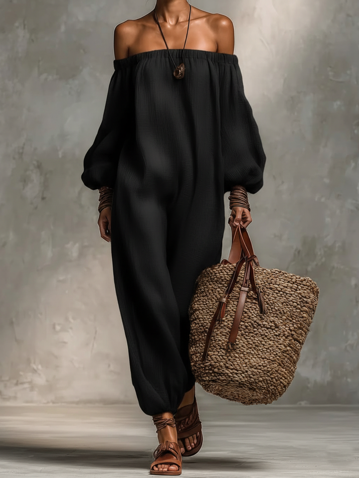 Elegante Tuta di Cotone Casual Off-the-shoulder per Vacanze