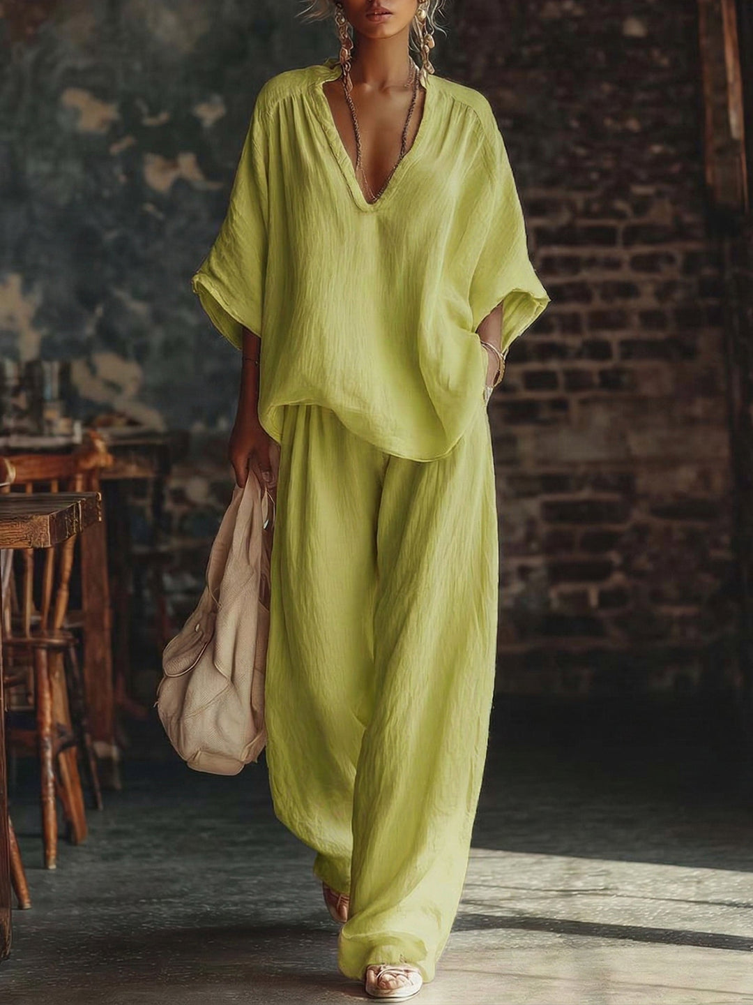 Set di due pezzi in lino cotone minimalista e comodo