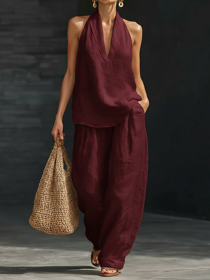 Set di due pezzi minimalista in lino, casual e accogliente