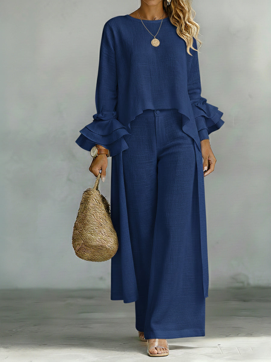 Set di Top e Pantaloni in Lino e Cotone Casual