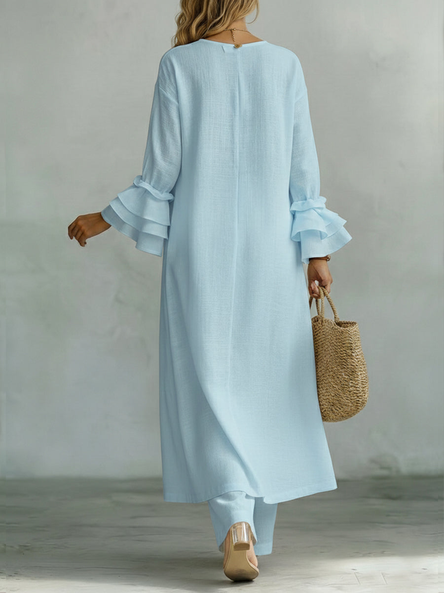 Set di Top e Pantaloni in Lino e Cotone Casual