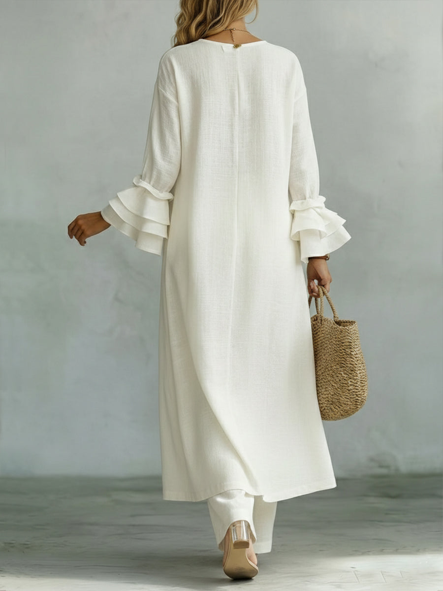 Set di Top e Pantaloni in Lino e Cotone Casual