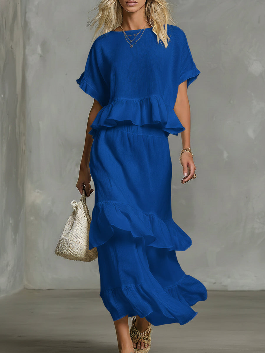 Set di Top e Gonna Ruffled in Lino e Cotone per Donna