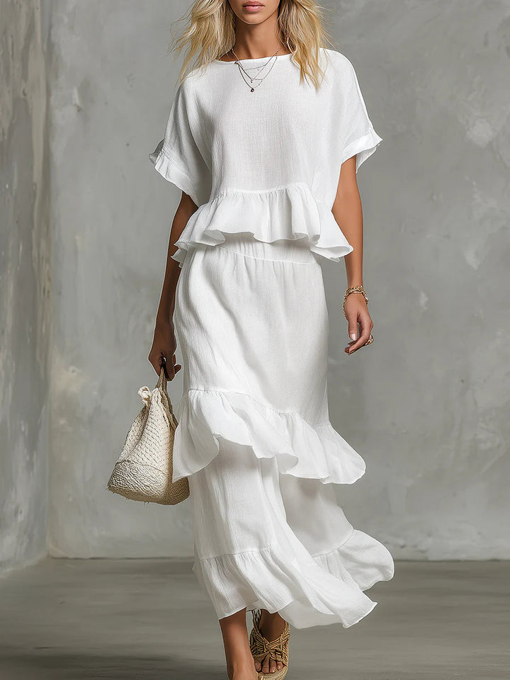 Set di Top e Gonna Ruffled in Lino e Cotone per Donna