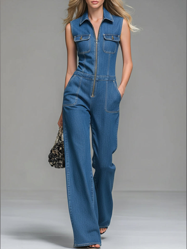 Salopette in denim con zip 100% cotone casual da donna