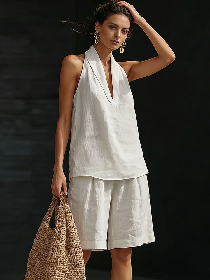 Set Elegante e Confortevole in Cotone-Lino a Due Pezzi