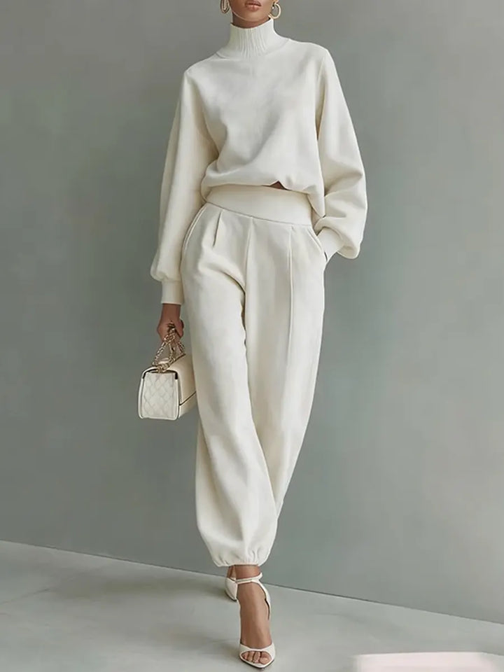 Completo Casual in Cotone con Top e Pantaloni in Colore Unito per Donna