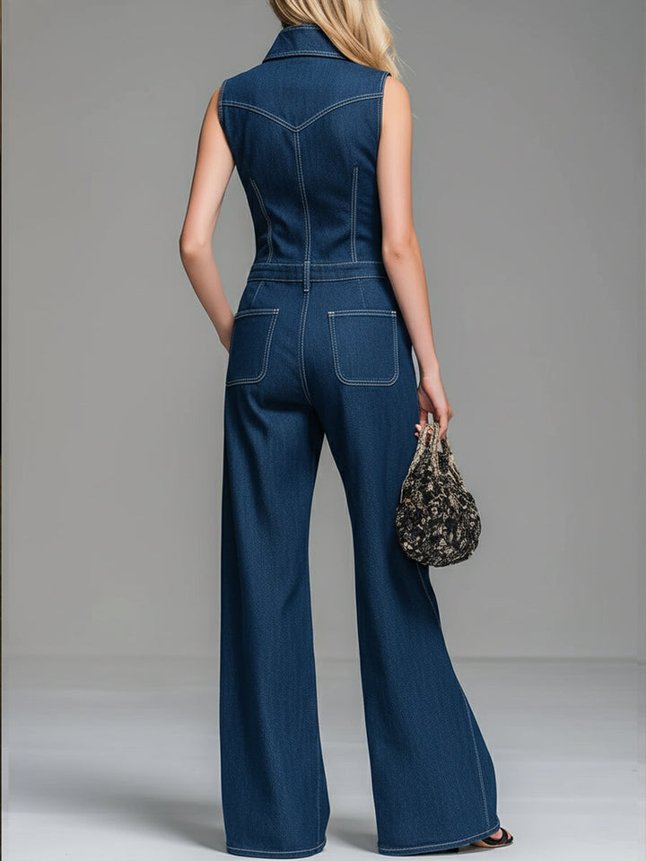 Tuta in denim con zip 100% cotone casual da donna