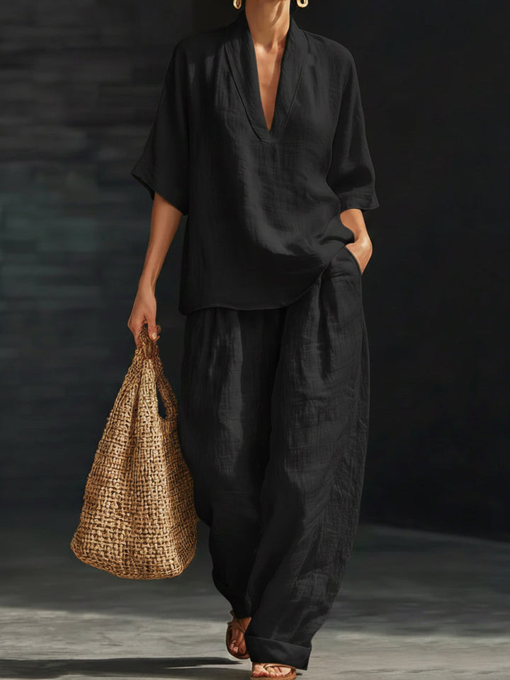 Set Due Pezzi Minimalista in Lino Casual e Confortevole