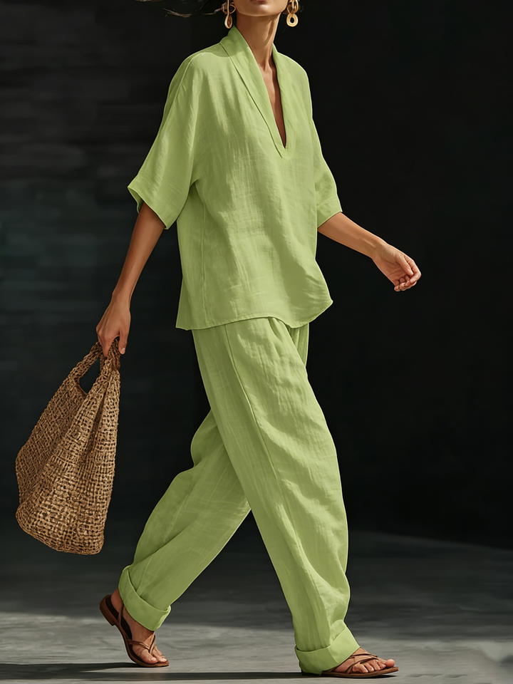 Set di due pezzi in lino minimalista, casual e accogliente