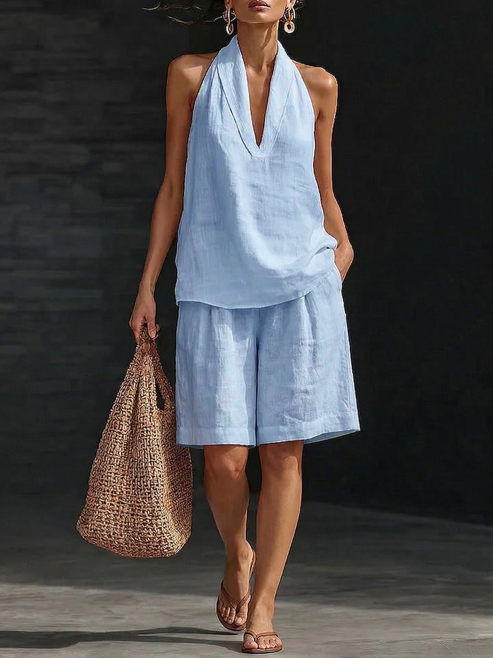 Set Elegante e Confortevole in Cotone-Lino a Due Pezzi