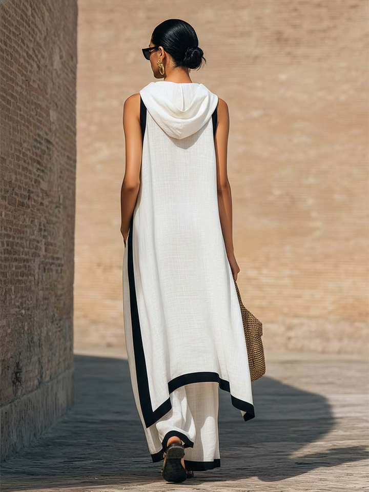 Set Elegante in Lino e Cotone a Due Pezzi con Taglio Artistico