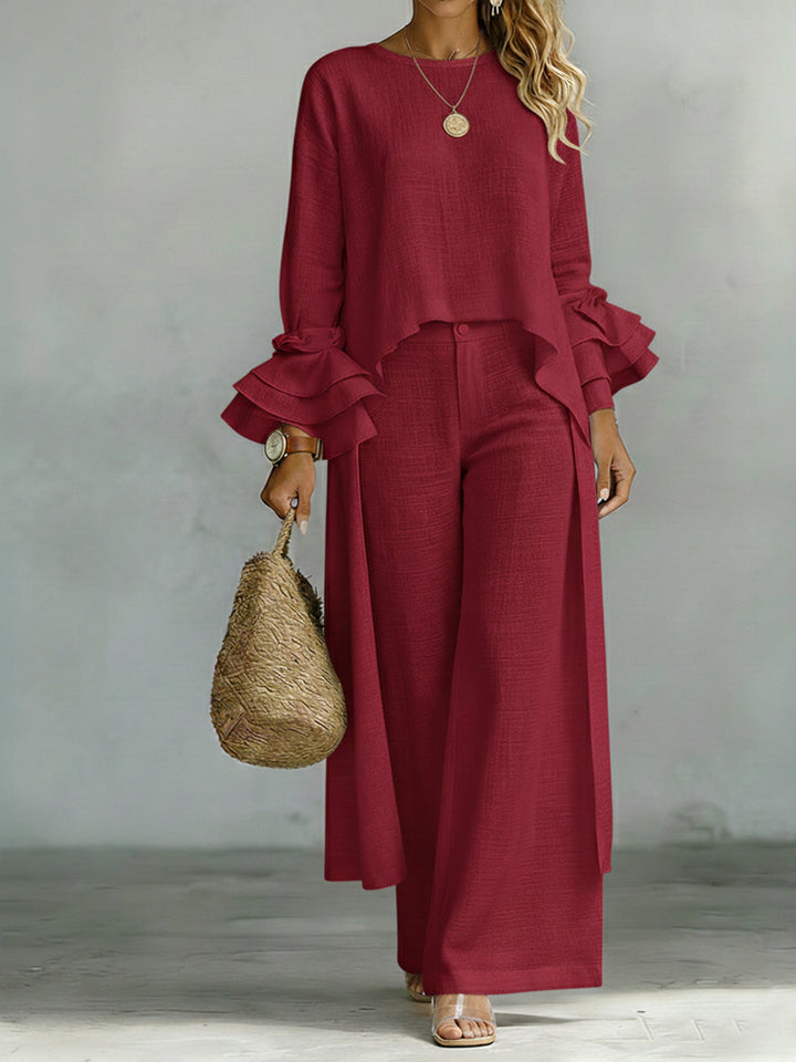Set di Top e Pantaloni in Lino e Cotone Casual