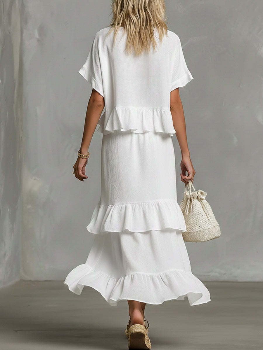 Set di Top e Gonna Ruffled in Lino e Cotone per Donna