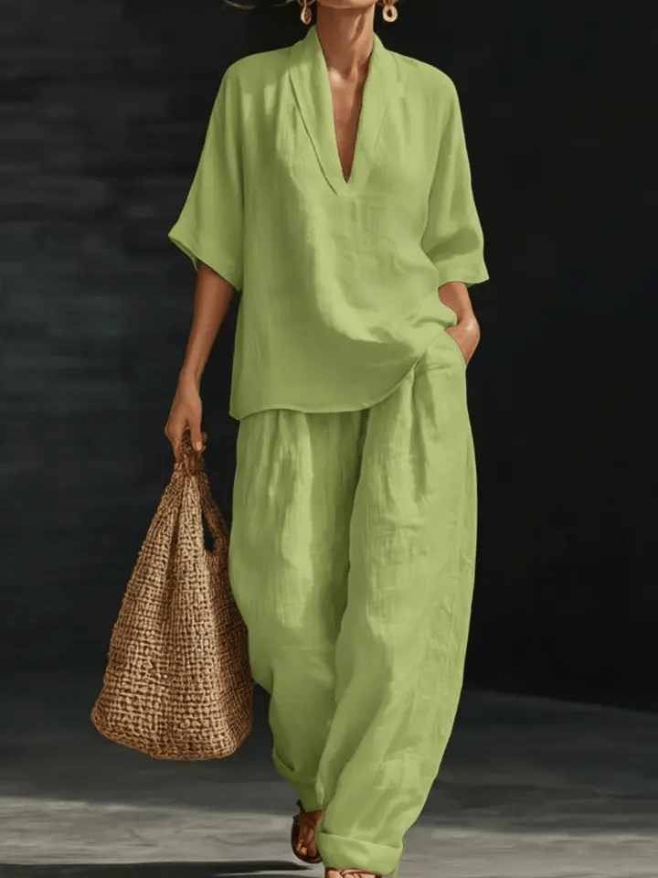 Set Due Pezzi Minimalista in Lino Casual e Confortevole