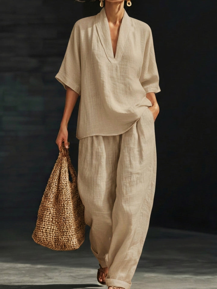 Set Due Pezzi Minimalista in Lino Casual e Confortevole