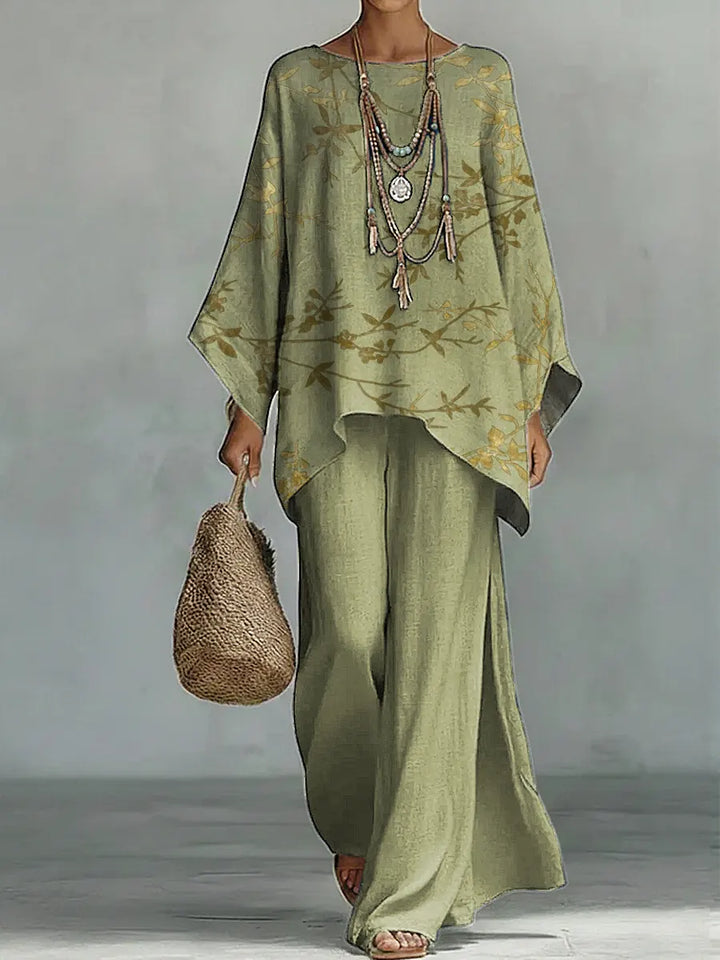 Completi Casual in Cotone e Lino con Stampa Floreale Vintage per Donna