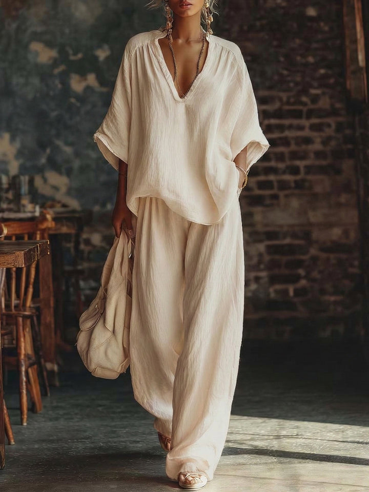 Set di due pezzi in lino cotone minimalista e comodo