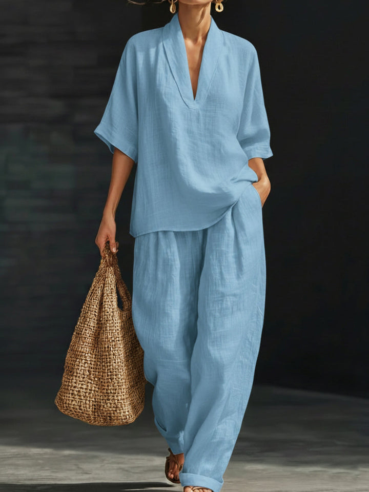 Set di due pezzi in lino minimalista, casual e accogliente