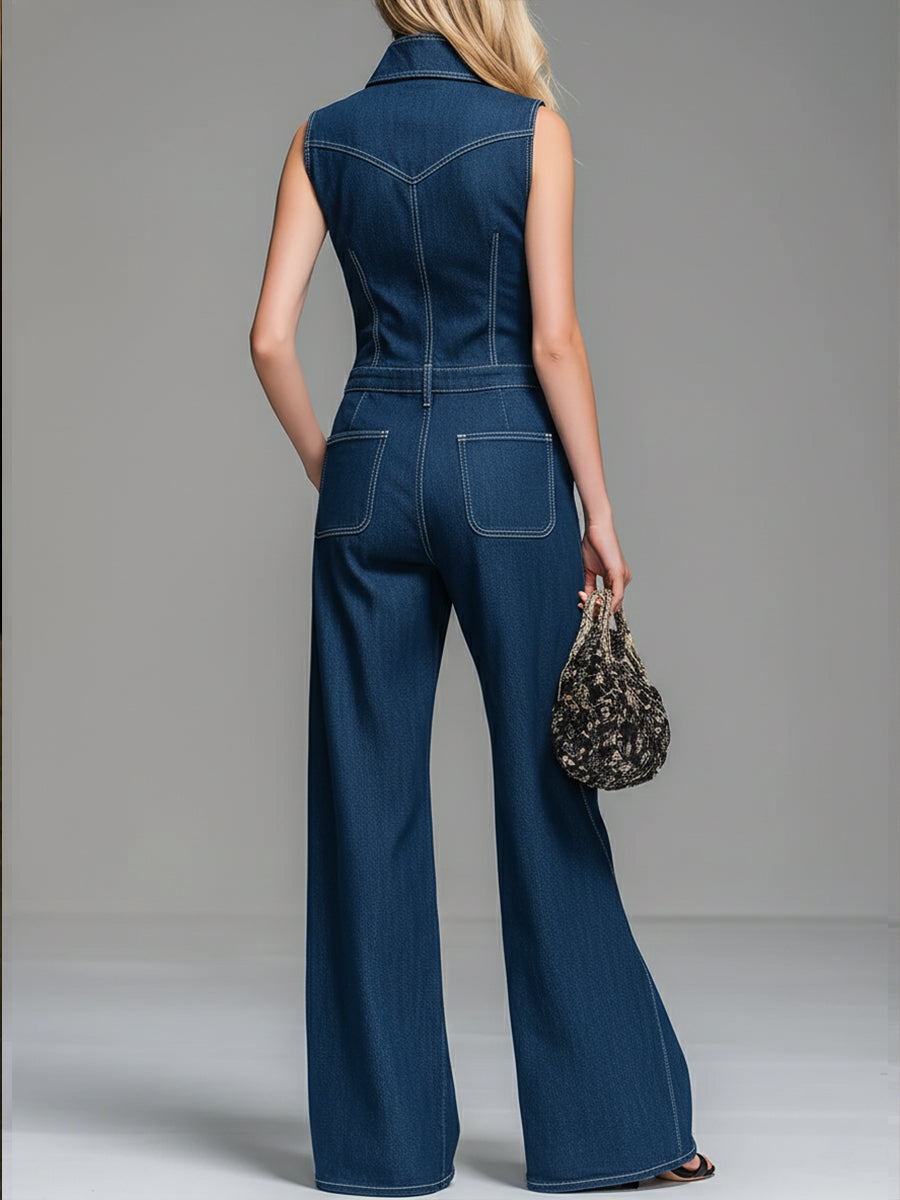 Salopette in denim con zip 100% cotone casual da donna