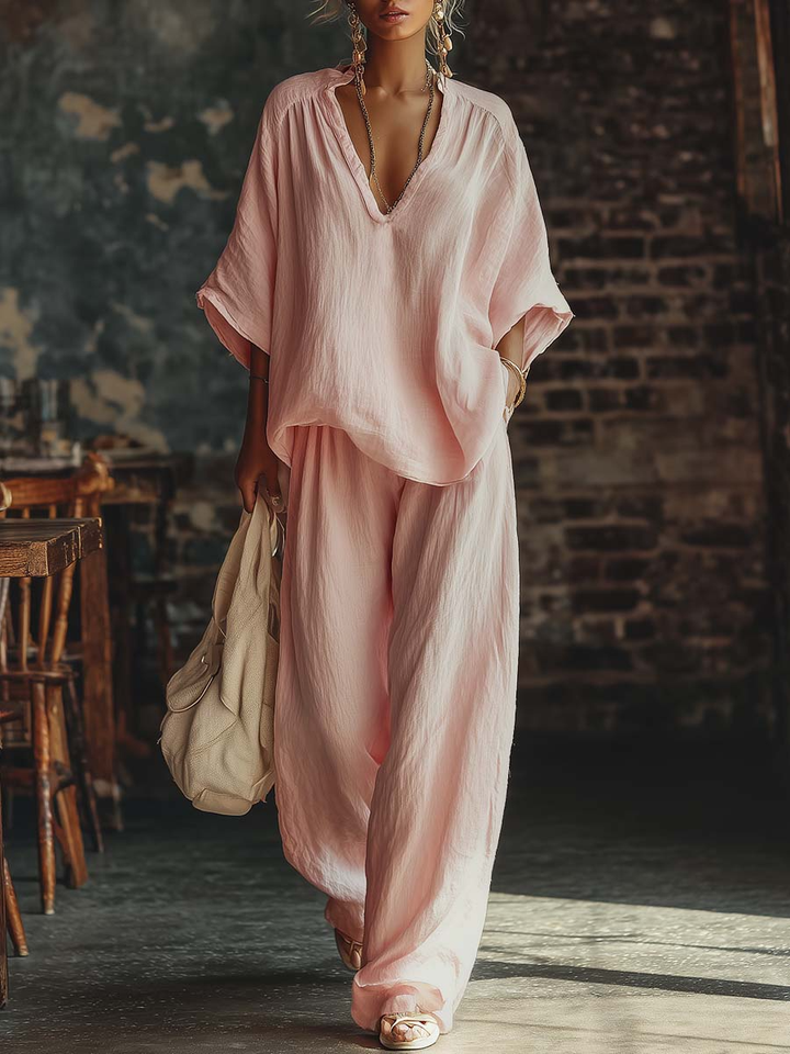 Set di due pezzi in lino cotone minimalista e comodo