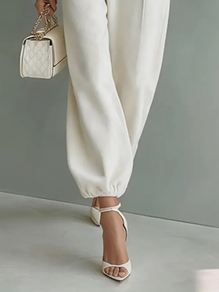 Completo Casual in Cotone con Top e Pantaloni in Colore Unito per Donna