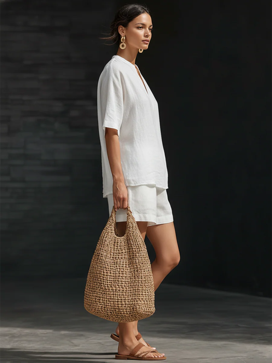 Set di due pezzi in lino e cotone basic minimalista e accogliente