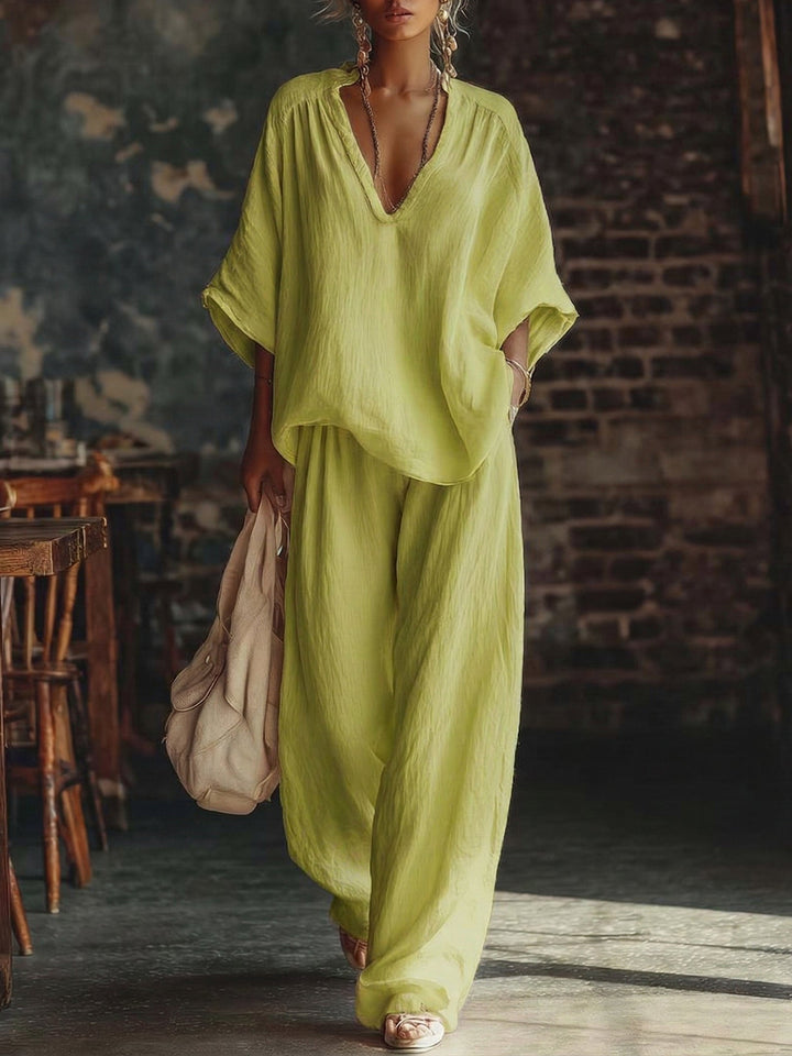 Set di due pezzi in lino cotone minimalista e comodo