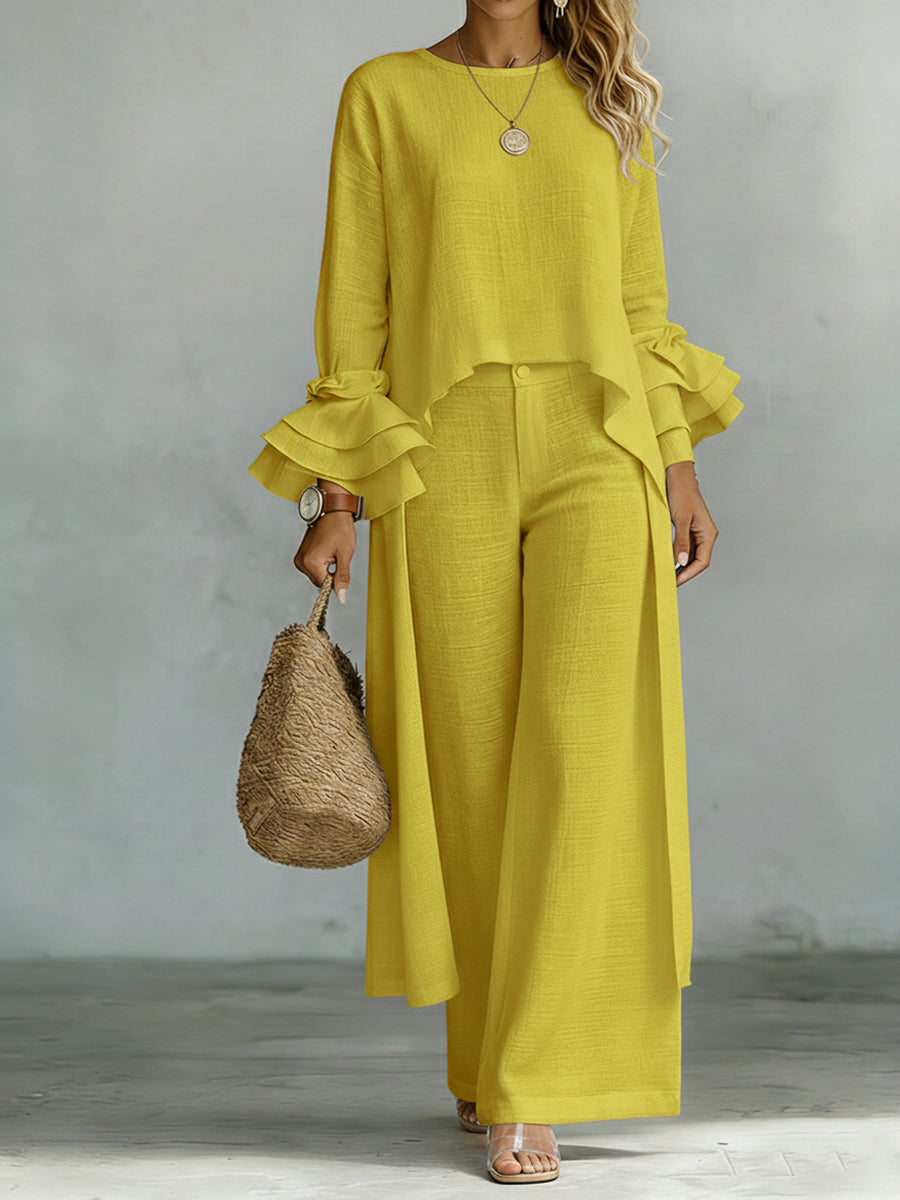 Set di Top e Pantaloni in Lino e Cotone Casual