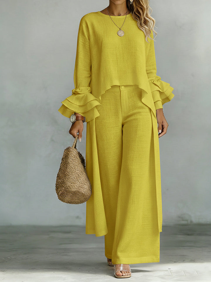 Set di Top e Pantaloni in Lino e Cotone Casual