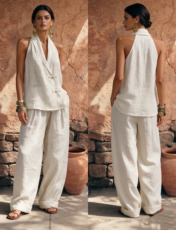 Chiusure a Rana Eleganti e Stilose Set Due Pezzi in Cotone-Lino