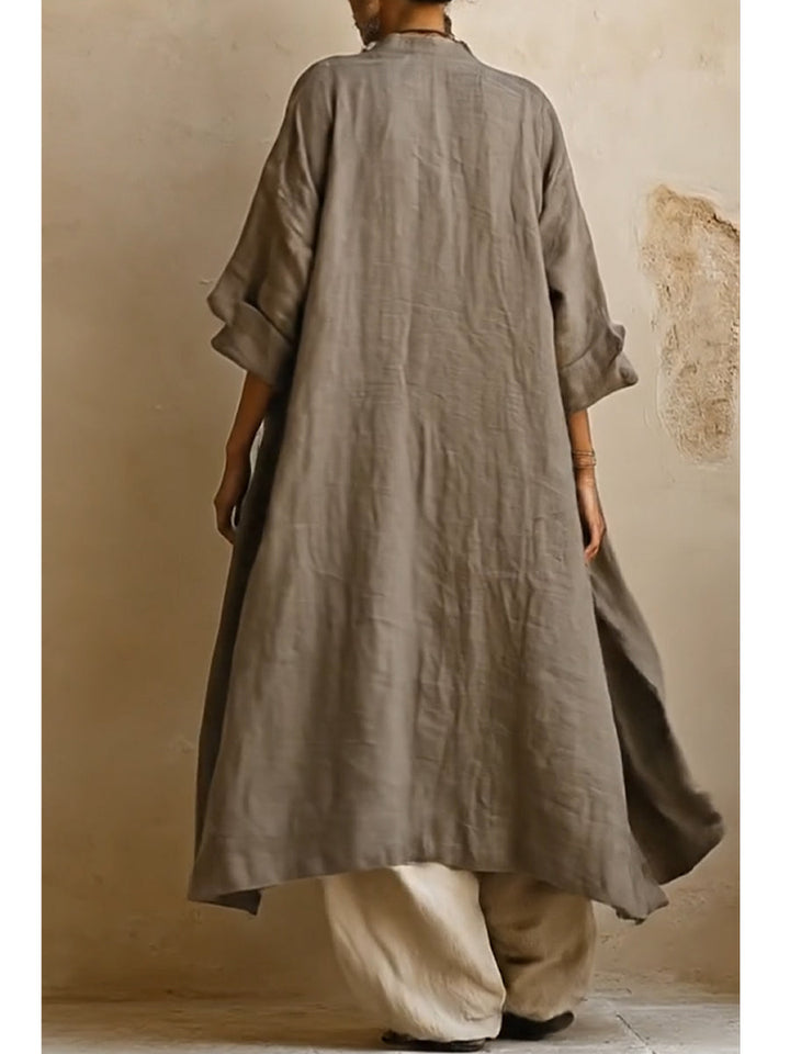 Set di Tre Pezzi: Cardigan Lungo in Lino e Cotone, Top Senza Maniche e Pantaloni Bohemien Casual