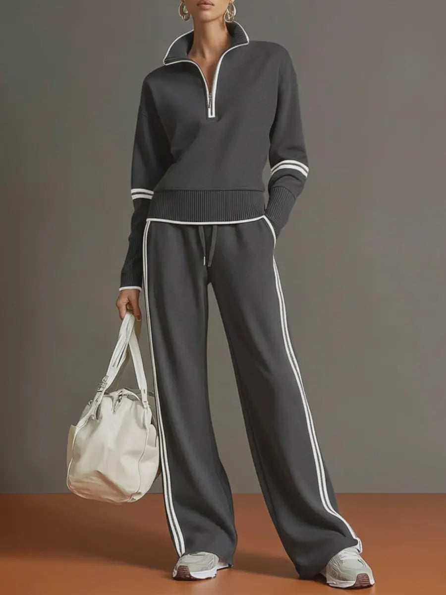 Completi Casual in Cotone con Zip e Colori Solidi per Donna