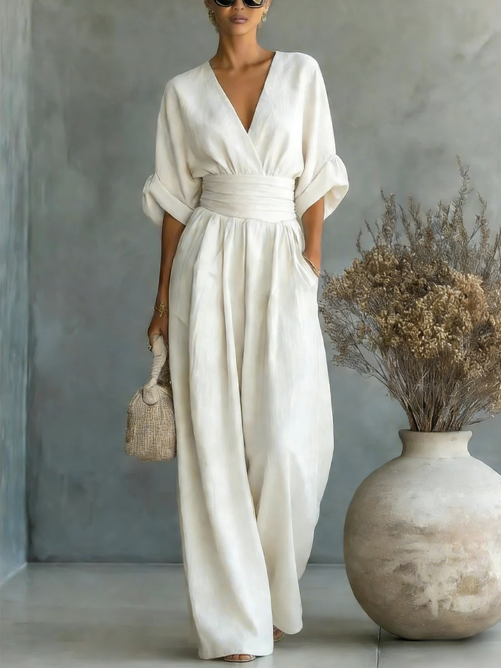 Elegante Tuta Casual con Scollo a V e Vita