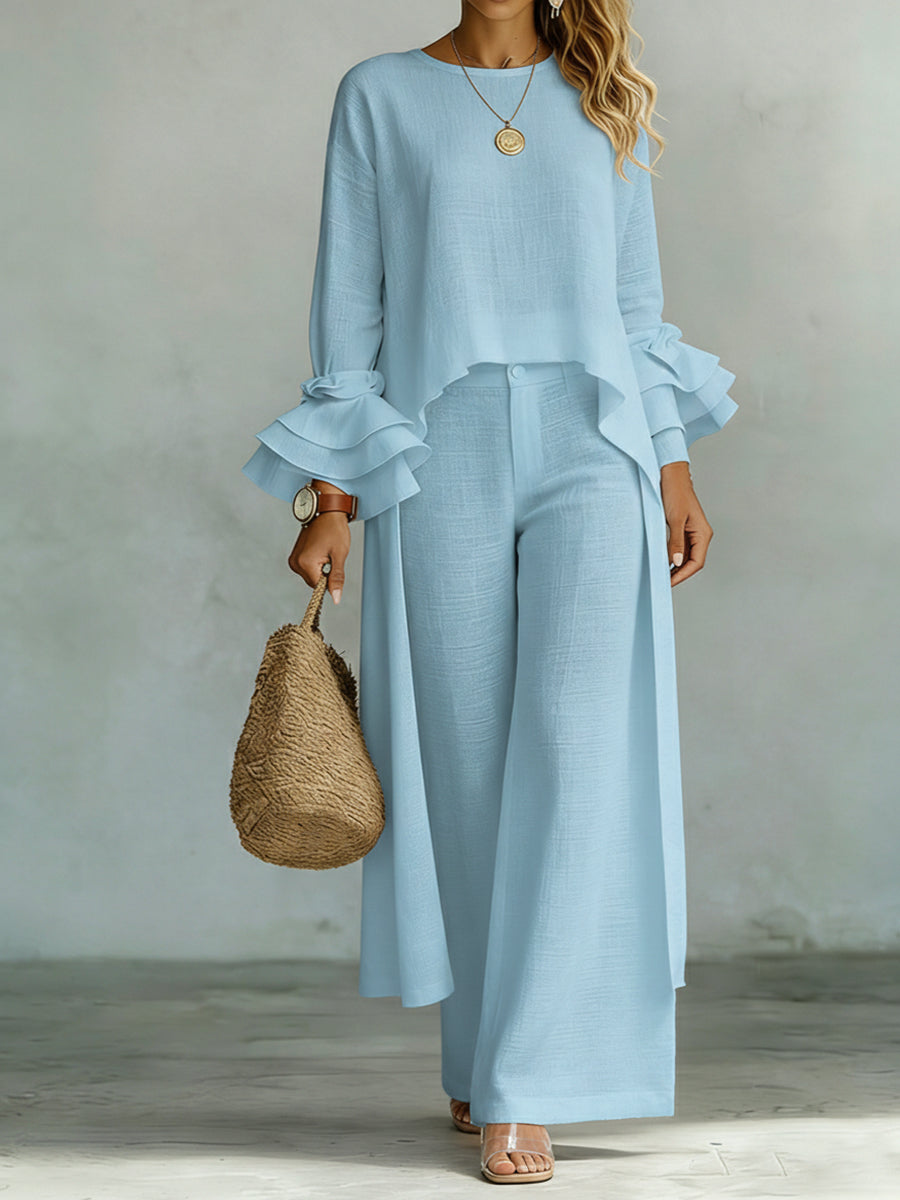 Set di Top e Pantaloni in Lino e Cotone Casual